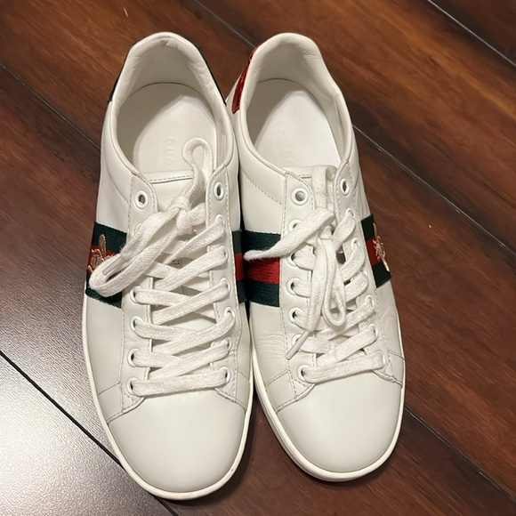 Gucci Ace Web Embroidered Bee Leather Sneakers size 37 Made in Italy Authentic - Picture 2 of 16